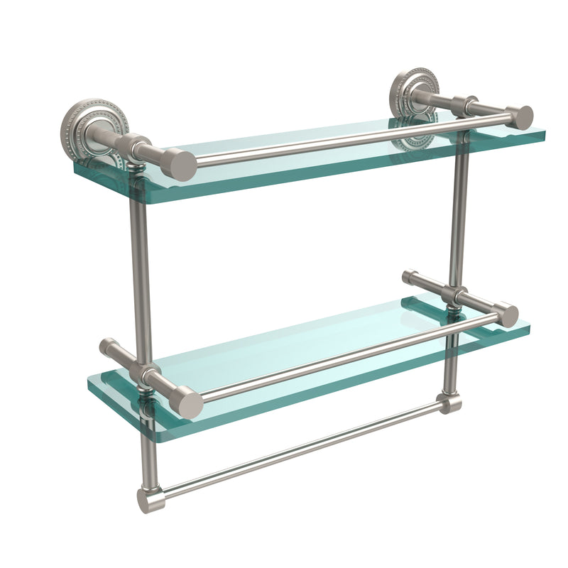 Allied Brass Dottingham 16 Inch Gallery Double Glass Shelf with Towel Bar DT-2TB-16-GAL-SN