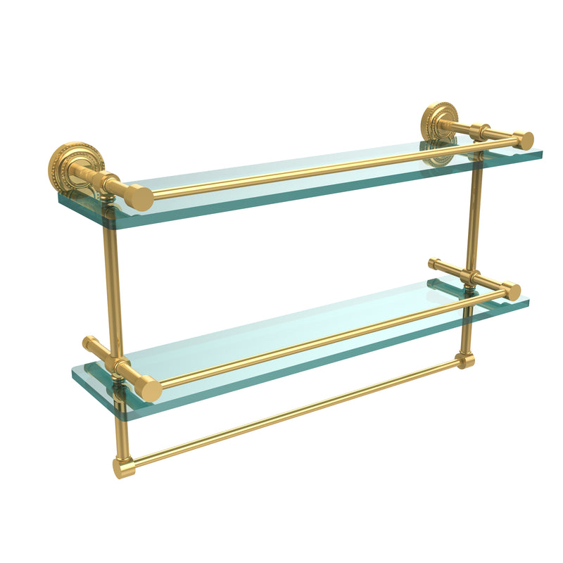 Allied Brass Dottingham 22 Inch Gallery Double Glass Shelf with Towel Bar DT-2TB-22-GAL-PB