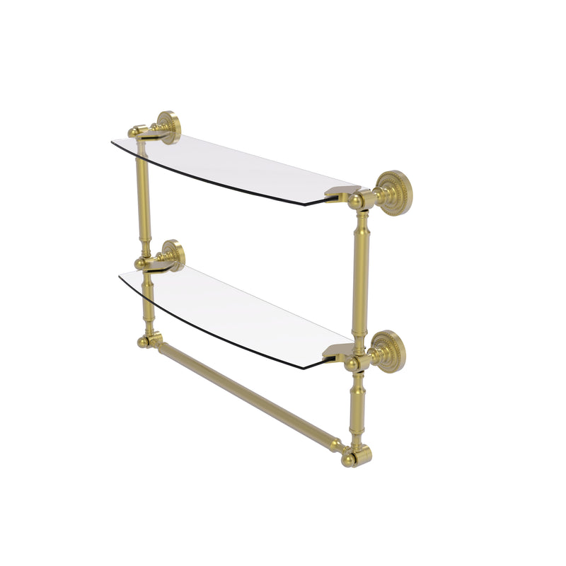 Allied Brass Dottingham Collection 18 Inch Two Tiered Glass Shelf with Integrated Towel Bar DT-34TB-18-SBR