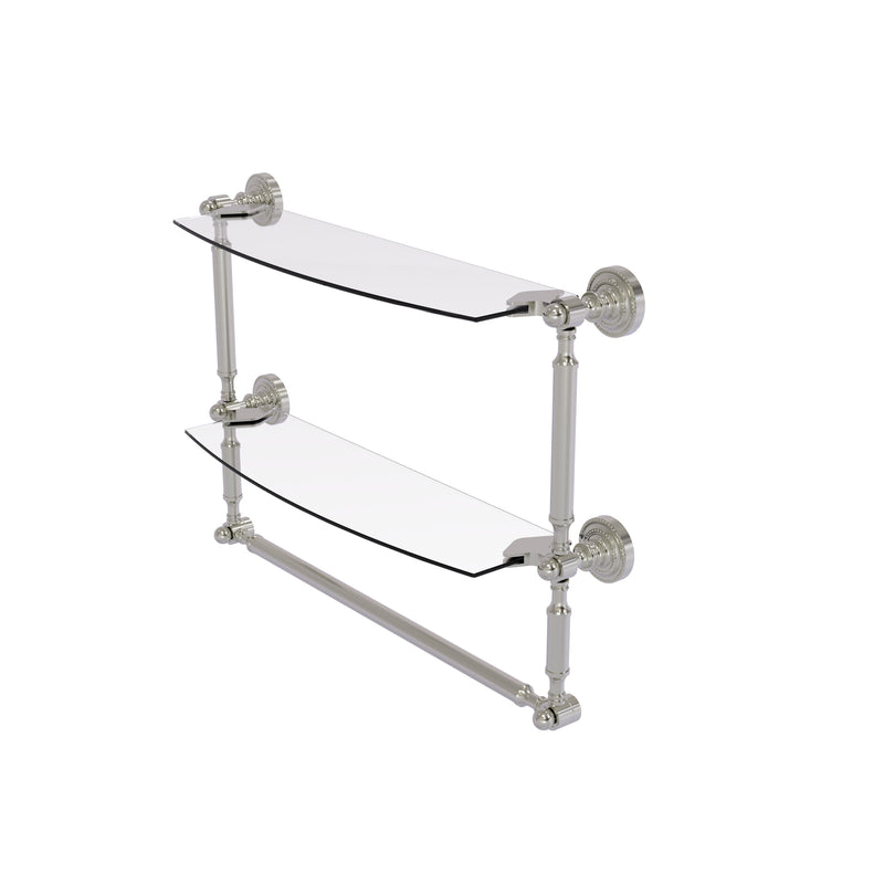 Allied Brass Dottingham Collection 18 Inch Two Tiered Glass Shelf with Integrated Towel Bar DT-34TB-18-SN