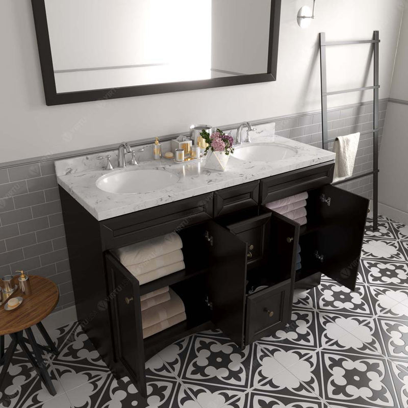 Modern Fittings Talisa 60" Double Bath Vanity with Cultured Marble Quartz Top and Round Sinks with Faucets with Matching Mirror