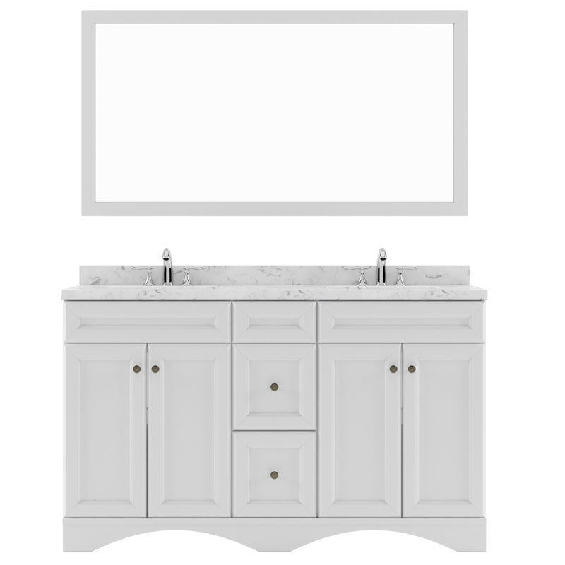 Modern Fittings Talisa 60" Double Bath Vanity with Cultured Marble Quartz Top and Round Sinks with Faucets with Matching Mirror