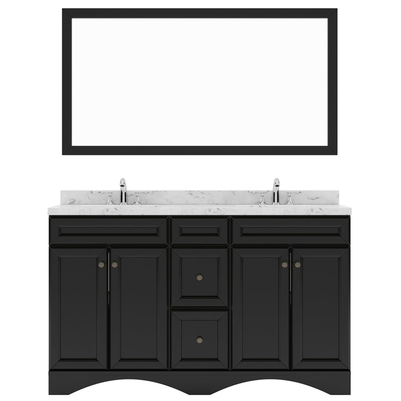 Modern Fittings Talisa 60" Double Bath Vanity with Cultured Marble Quartz Top and Square Sinks with Faucets with Matching Mirror