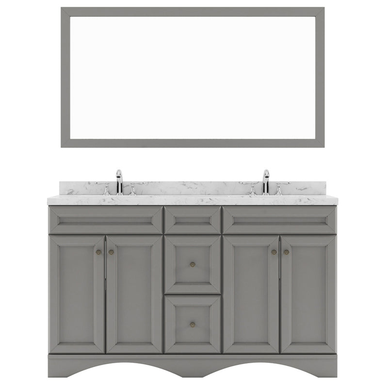 Modern Fittings Talisa 60" Double Bath Vanity with Cultured Marble Quartz Top and Square Sinks with Faucets with Matching Mirror