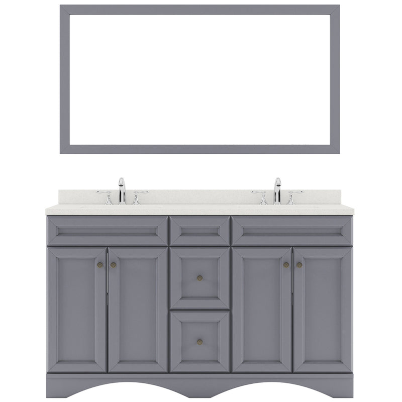 Modern Fittings Talisa 60" Double Bath Vanity with Dazzle White Quartz Top and Round Sinks with Faucets with Matching Mirror