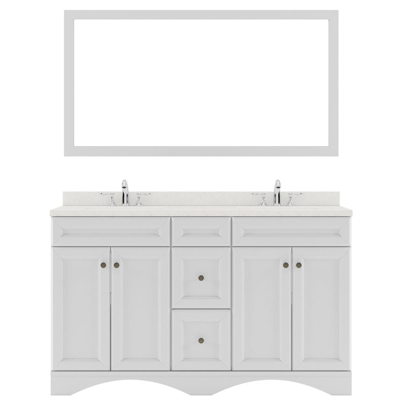 Modern Fittings Talisa 60" Double Bath Vanity with Dazzle White Quartz Top and Round Sinks with Faucets with Matching Mirror