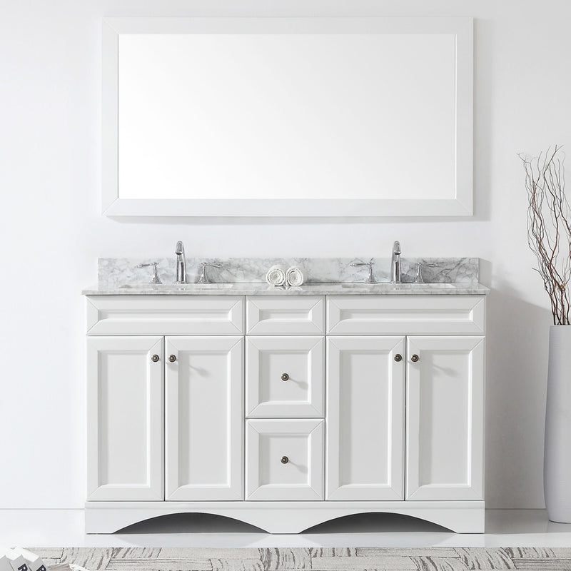 Modern Fittings Talisa 60" Double Bath Vanity with White Marble Top and Square Sinks