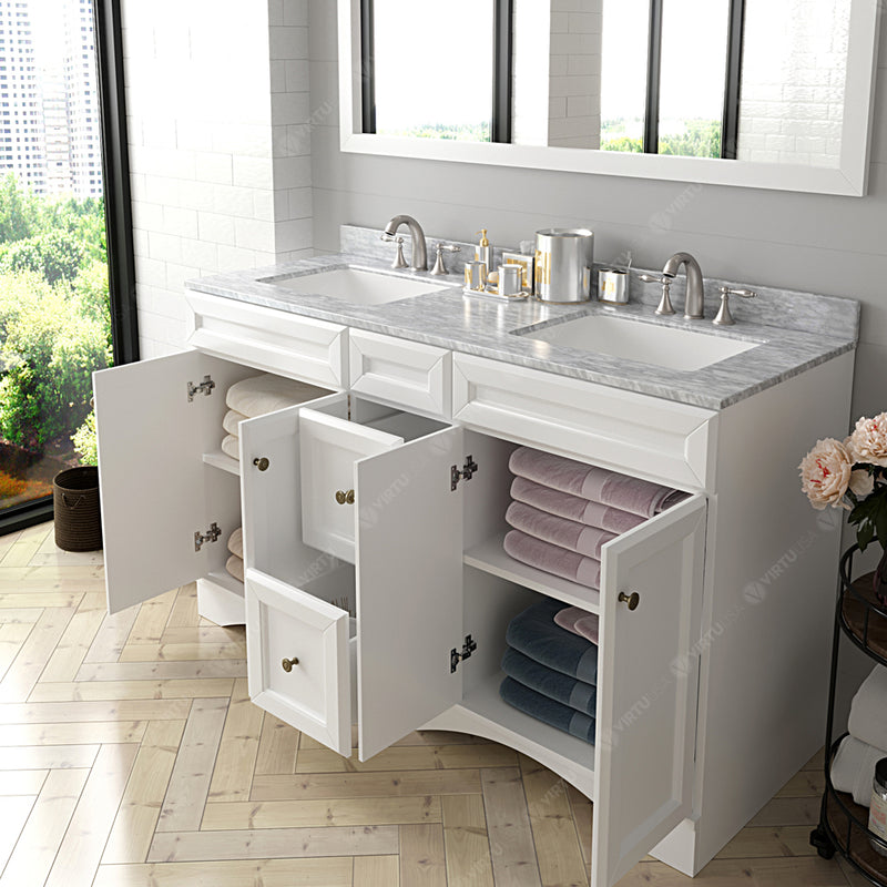 Modern Fittings Talisa 60" Double Bath Vanity with White Marble Top and Square Sinks