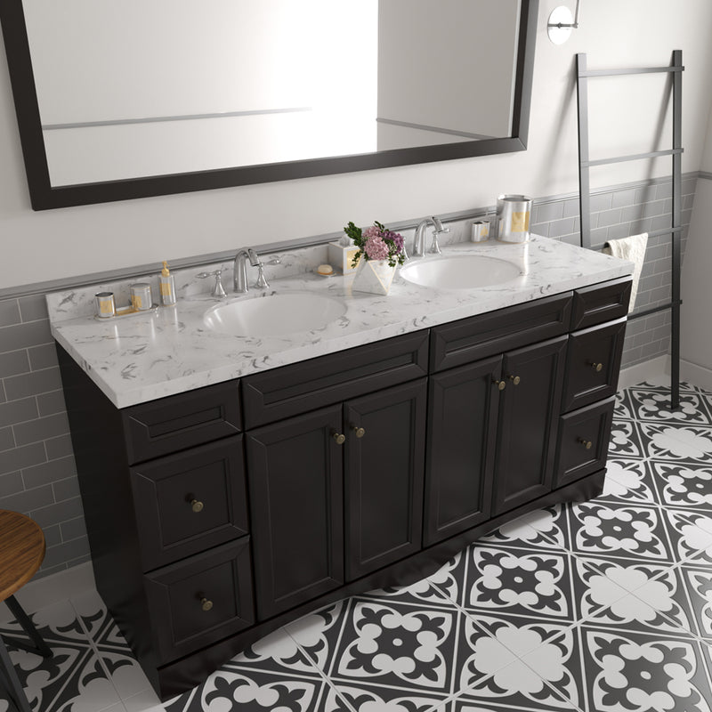 Modern Fittings Talisa 72" Double Bath Vanity with Cultured Marble Quartz Top and Round Sinks Faucets
