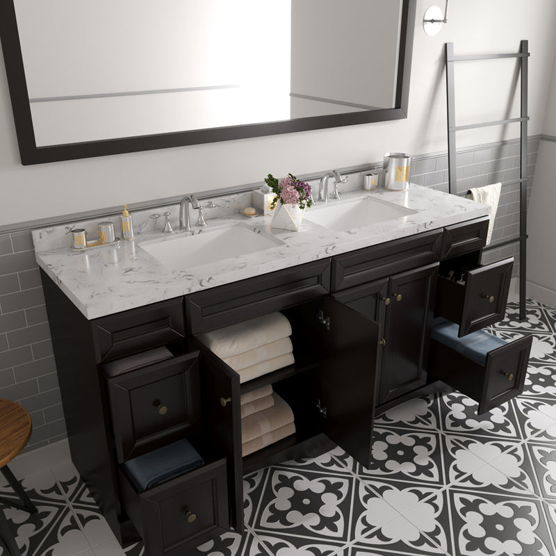 Modern Fittings Talisa 72" Double Bath Vanity with Cultured Marble Quartz Top and Square Sinks with Matching Mirror