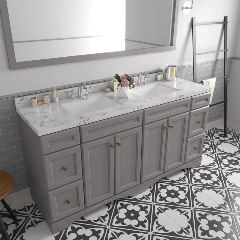 Modern Fittings Talisa 72" Double Bath Vanity with Cultured Marble Quartz Top and Square Sinks Faucets
