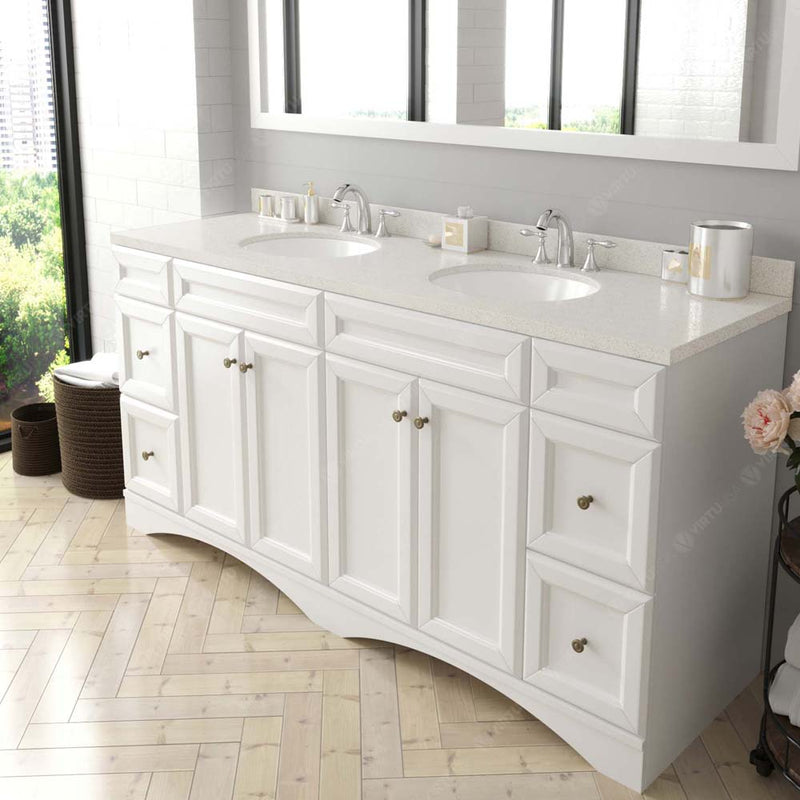 Modern Fittings Talisa 72" Double Bath Vanity with Dazzle White Quartz Top and Round Sinks Faucets
