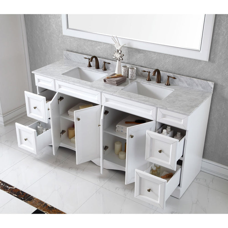 Modern Fittings Talisa 72" Double Bath Vanity Marble Top and Square Sinks with Matching Mirror