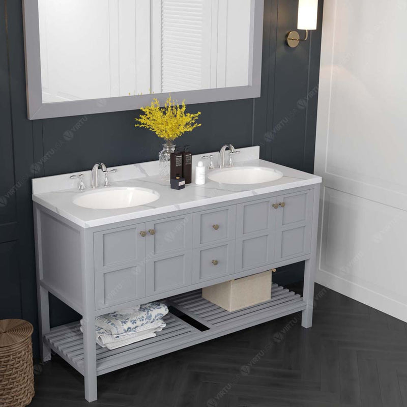 Modern Fittings Winterfell 60" Double Bath Vanity with Calacatta Quartz Top and Round Sinks