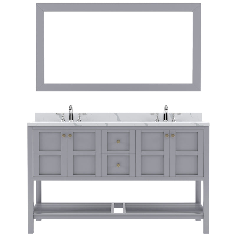 Modern Fittings Winterfell 60" Double Bath Vanity with Calacatta Quartz Top and Round Sinks Faucets