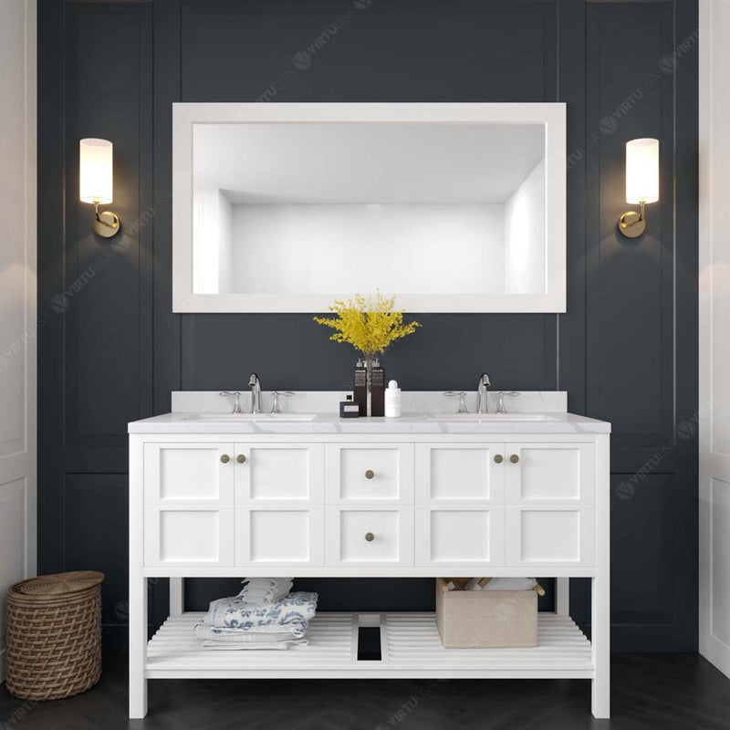 Modern Fittings Winterfell 60" Double Bath Vanity with Calacatta Quartz Top and Round Sinks Faucets