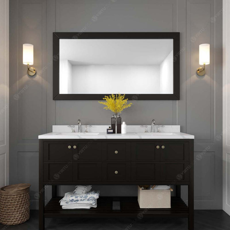 Modern Fittings Winterfell 60" Double Bath Vanity with Calacatta Quartz Top and Square Sinks Faucets