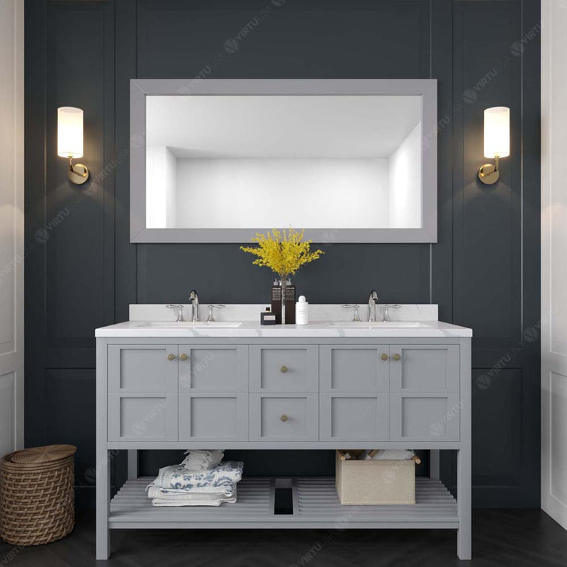 Modern Fittings Winterfell 60" Double Bath Vanity with Calacatta Quartz Top and Square Sinks Faucets