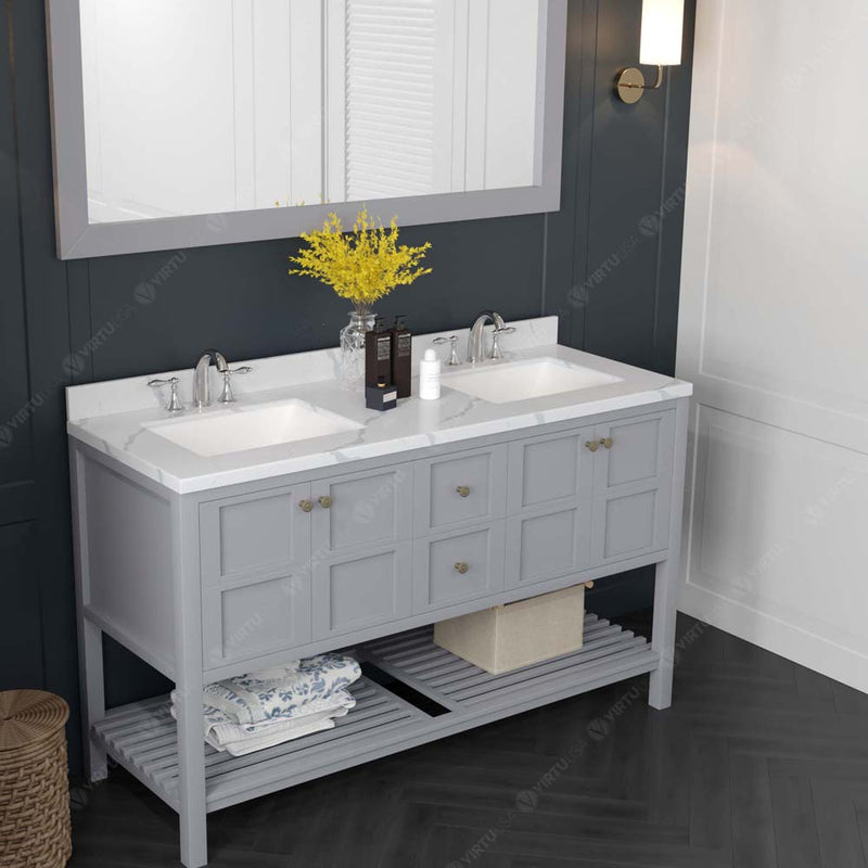 Modern Fittings Winterfell 60" Double Bath Vanity with Calacatta Quartz Top and Square Sinks