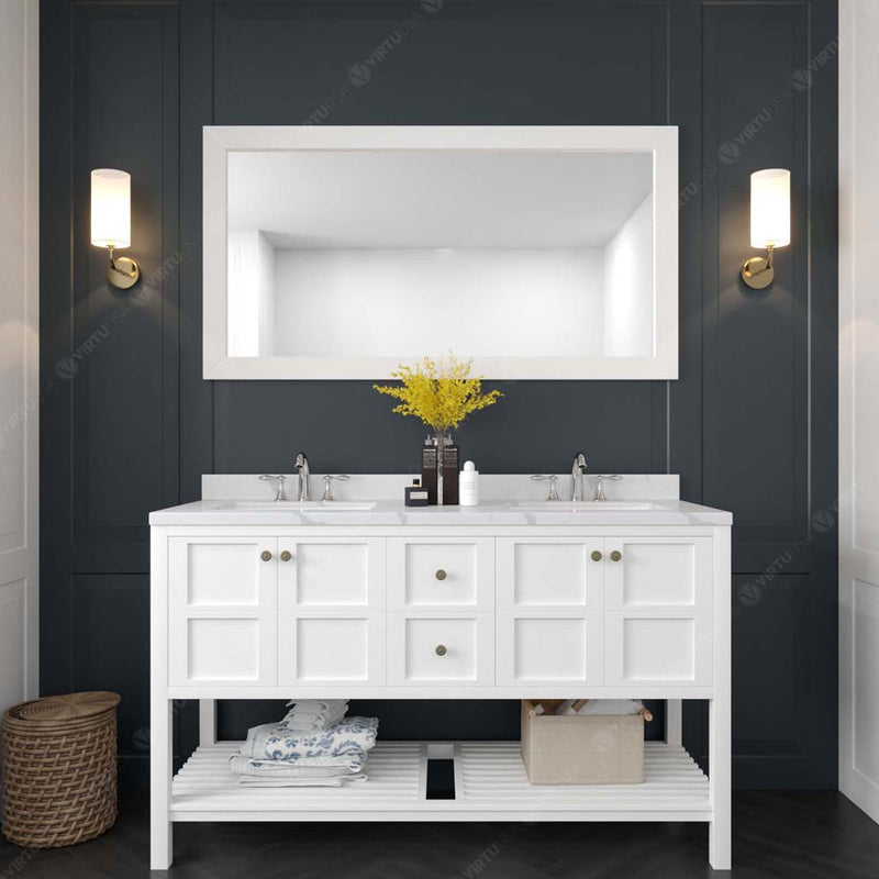 Modern Fittings Winterfell 60" Double Bath Vanity with Calacatta Quartz Top and Square Sinks Faucets