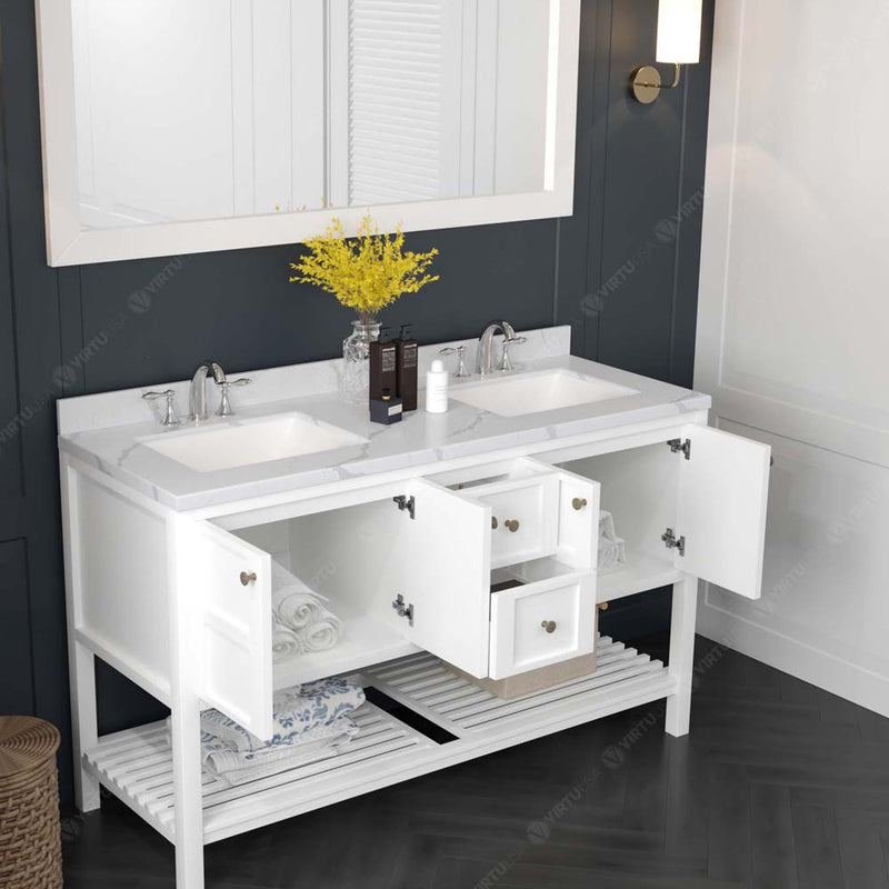 Modern Fittings Winterfell 60" Double Bath Vanity with Calacatta Quartz Top and Square Sinks