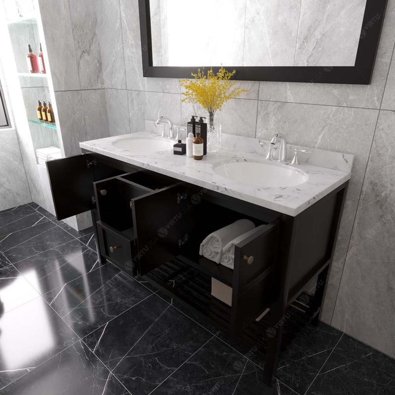 Modern Fittings Winterfell 60" Double Bath Vanity in Espresso with Cultured Marble Quartz Top and Round Sinks Faucets