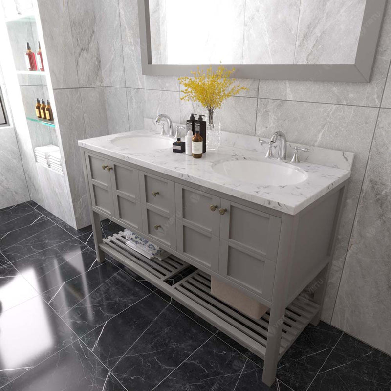 Modern Fittings Winterfell 60" Double Bath Vanity in Espresso with Cultured Marble Quartz Top and Round Sinks Faucets