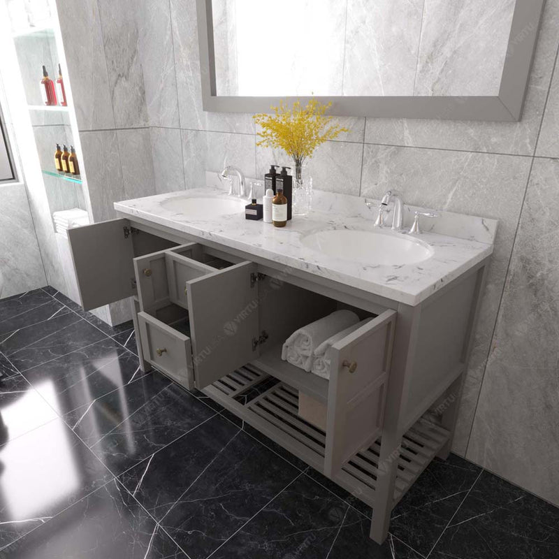 Modern Fittings Winterfell 60" Double Bath Vanity in Espresso with Cultured Marble Quartz Top and Round Sinks Faucets