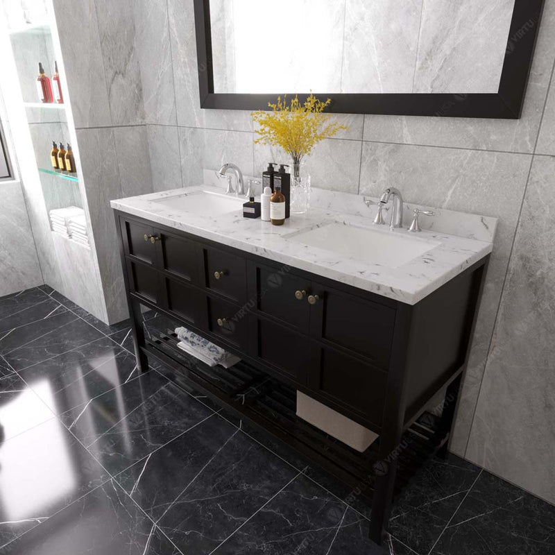 Modern Fittings Winterfell 60" Double Bath Vanity with Cultured Marble Quartz Top and Square Sinks Faucets