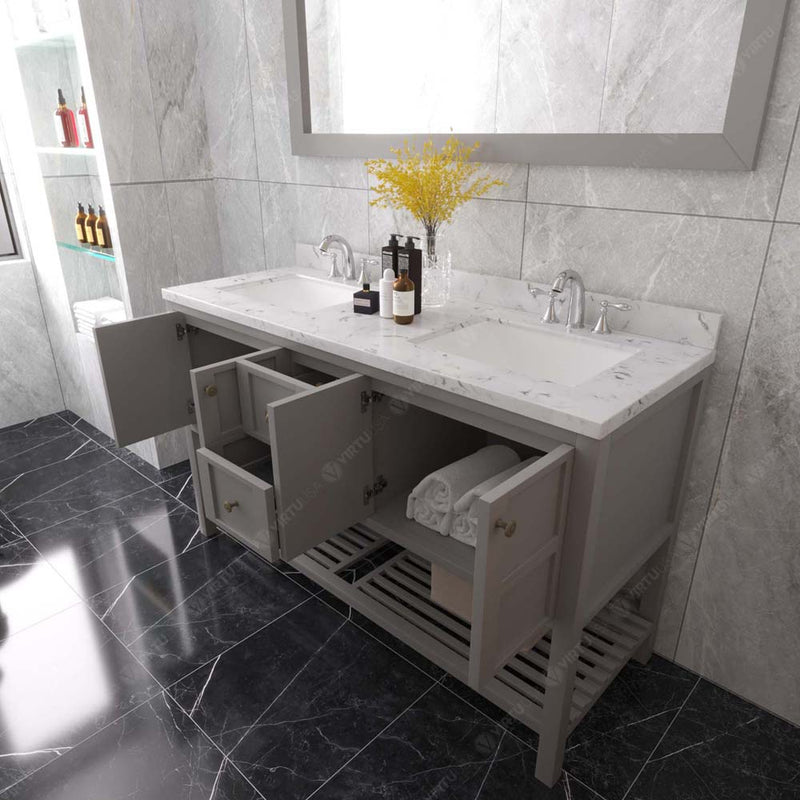 Modern Fittings Winterfell 60" Double Bath Vanity with Cultured Marble Quartz Top and Square Sinks Faucets