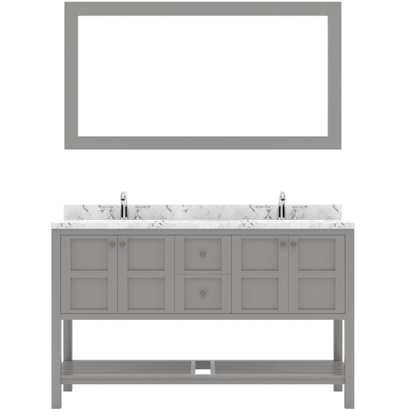 Modern Fittings Winterfell 60" Double Bath Vanity with Cultured Marble Quartz Top and Square Sinks Faucets