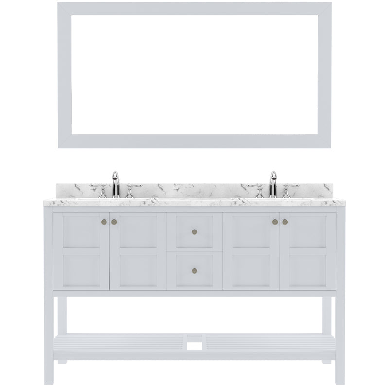 Modern Fittings Winterfell 60" Double Bath Vanity with Cultured Marble Quartz Top and Square Sinks Faucets