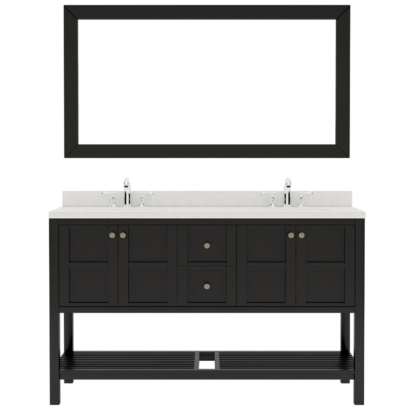 Modern Fittings Winterfell 60" Double Bath Vanity in Espresso with Dazzle White Quartz Top and Round Sinks Faucets