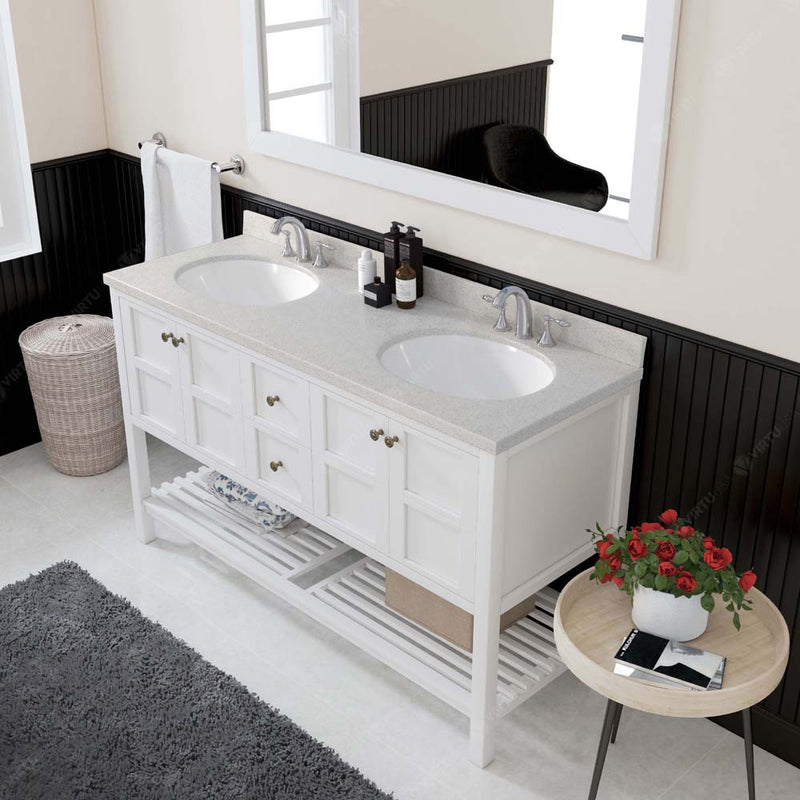 Modern Fittings Winterfell 60" Double Bath Vanity in Espresso with Dazzle White Quartz Top and Round Sinks Faucets