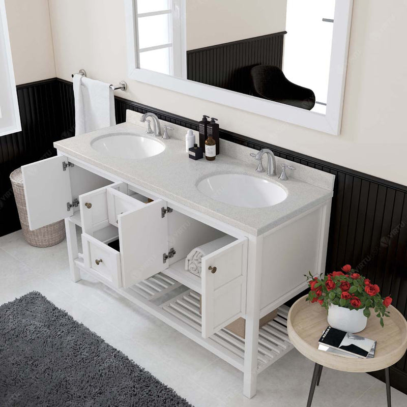 Modern Fittings Winterfell 60" Double Bath Vanity with Dazzle White Quartz Top and Round Sinks