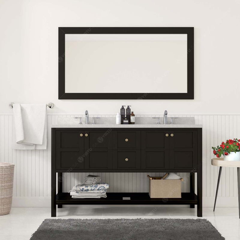 Modern Fittings Winterfell 60" Double Bath Vanity in Espresso with Dazzle White Quartz Top and Square Sinks Faucets