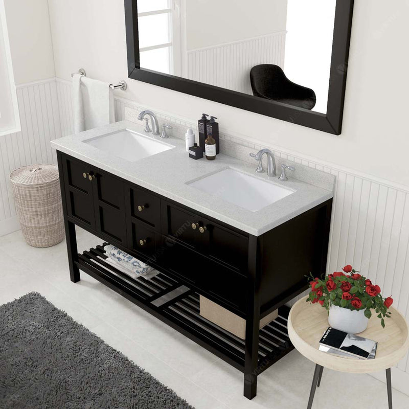 Modern Fittings Winterfell 60" Double Bath Vanity in Espresso with Dazzle White Quartz Top and Square Sinks Faucets