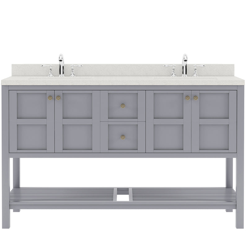 Modern Fittings Winterfell 60" Double Bath Vanity with Dazzle White Quartz Top and Square Sinks