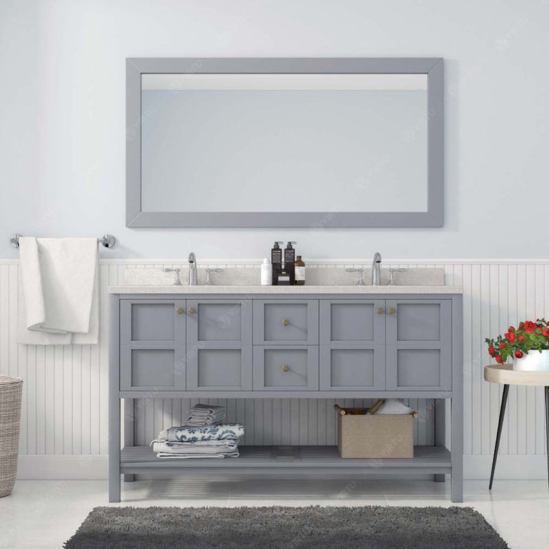 Modern Fittings Winterfell 60" Double Bath Vanity with Dazzle White Quartz Top and Square Sinks