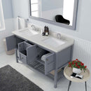 Modern Fittings Winterfell 60" Double Bath Vanity in Espresso with Dazzle White Quartz Top and Square Sinks Faucets