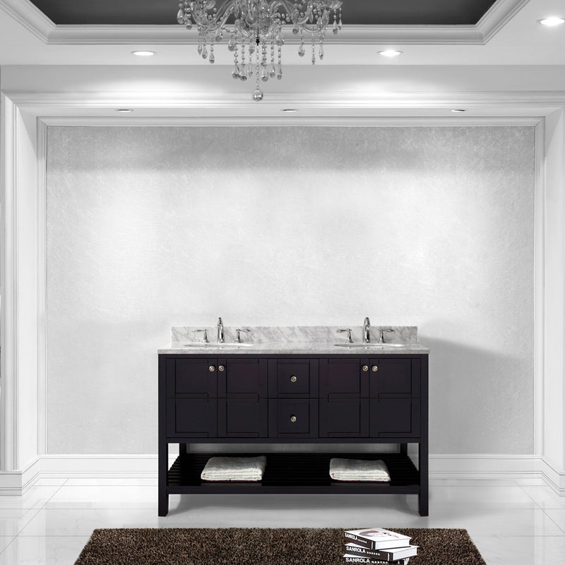 Modern Fittings Winterfell 60" Double Bath Vanity with White Marble Top and Round Sinks