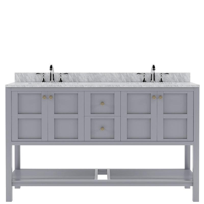 Modern Fittings Winterfell 60" Double Bath Vanity with White Marble Top and Round Sinks