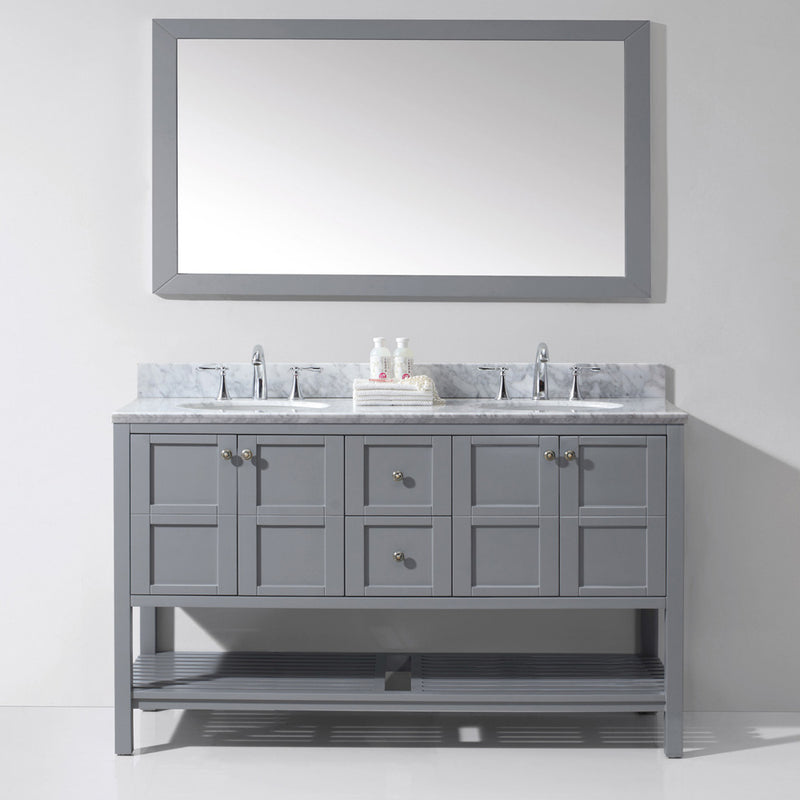 Modern Fittings Winterfell 60" Double Bath Vanity in Espresso with White Marble Top and Round Sinks Faucets