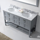 Modern Fittings Winterfell 60" Double Bath Vanity in Espresso with White Marble Top and Round Sinks Faucets