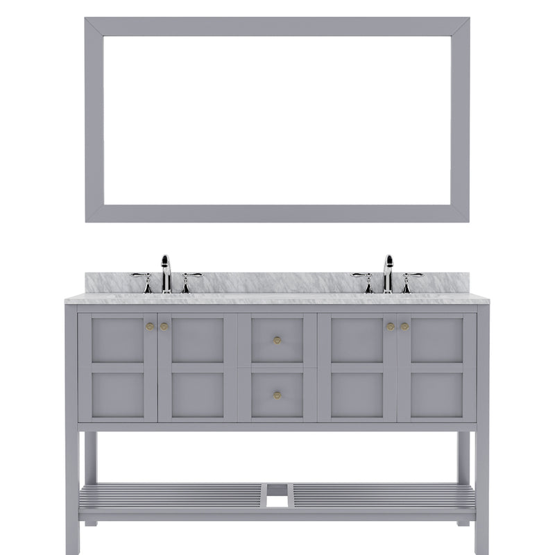 Modern Fittings Winterfell 60" Double Bath Vanity in Espresso with White Marble Top and Round Sinks Faucets