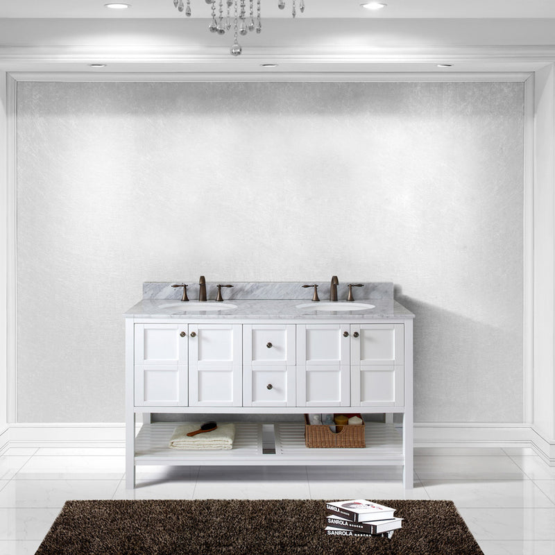 Modern Fittings Winterfell 60" Double Bath Vanity with White Marble Top and Round Sinks