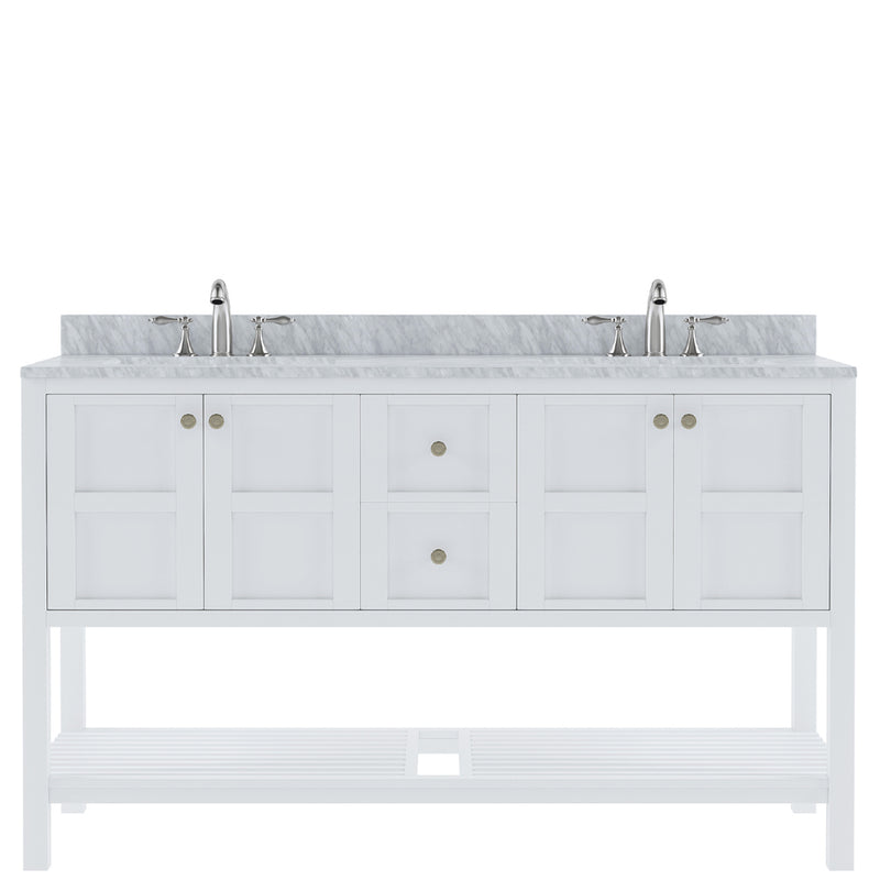 Modern Fittings Winterfell 60" Double Bath Vanity with White Marble Top and Round Sinks