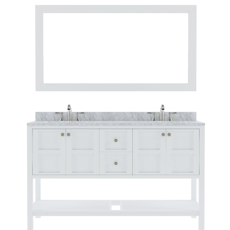 Modern Fittings Winterfell 60" Double Bath Vanity with White Marble Top and Round Sinks