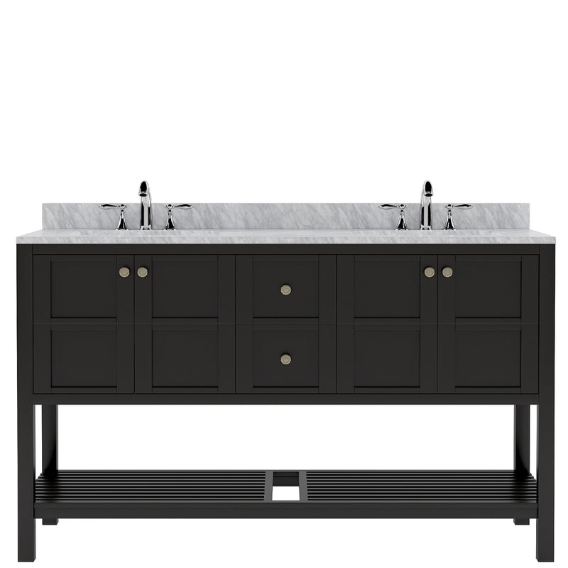 Modern Fittings Winterfell 60" Double Bath Vanity with White Marble Top and Square Sinks