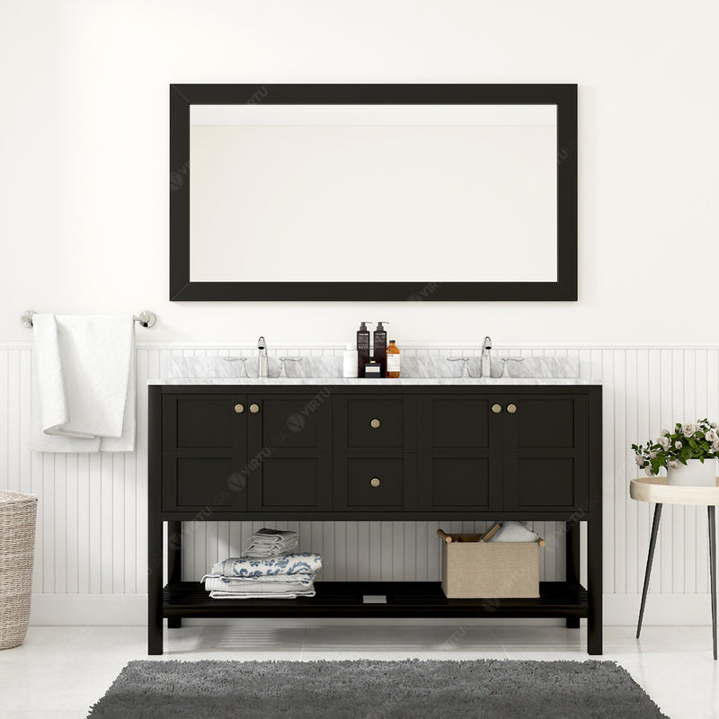 Modern Fittings Winterfell 60" Double Bath Vanity with White Marble Top and Square Sinks